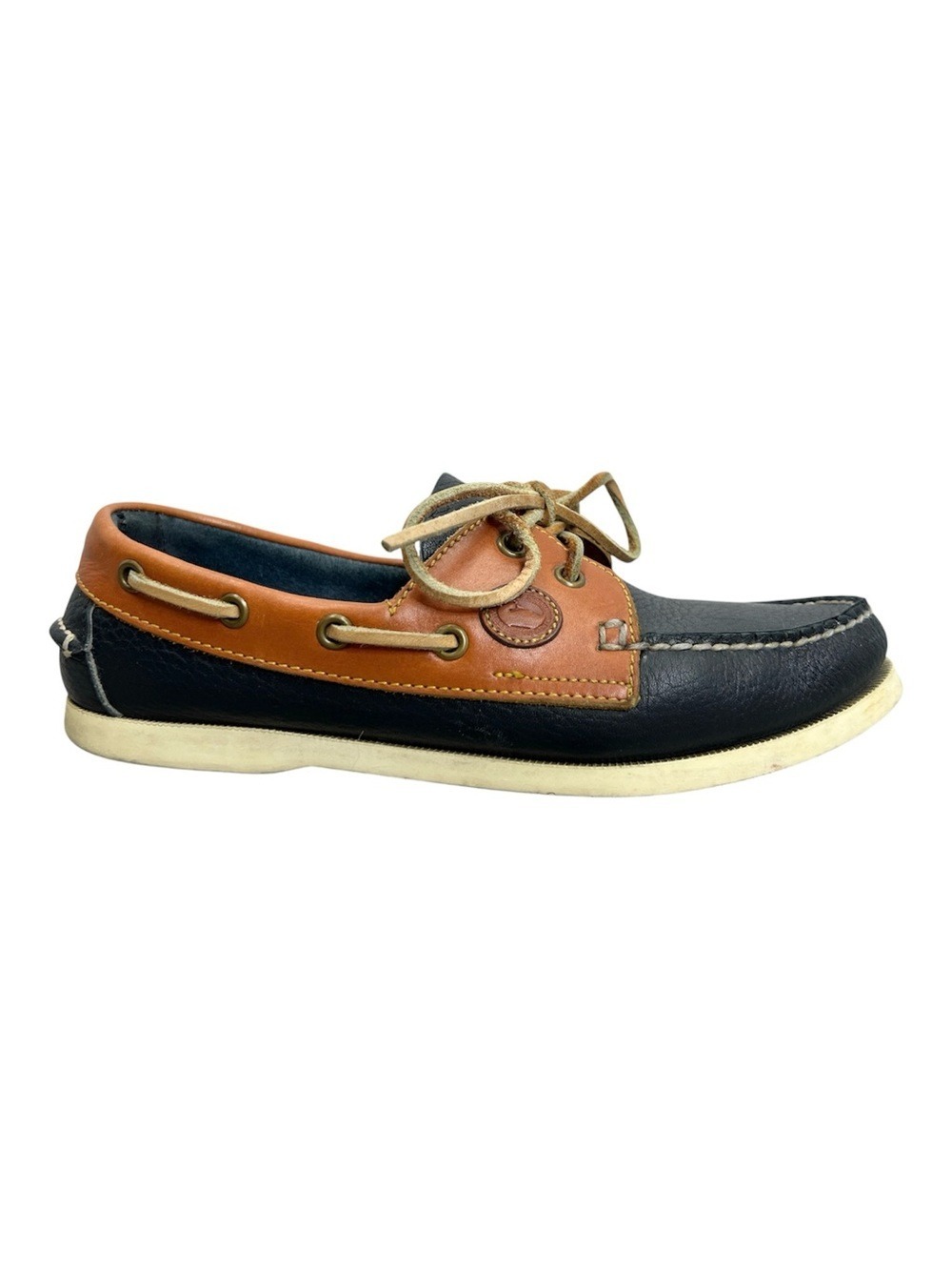 Vintage 90s Dooney & Bourke regatta navy tan leather boat shoes deck shoes 7.5*